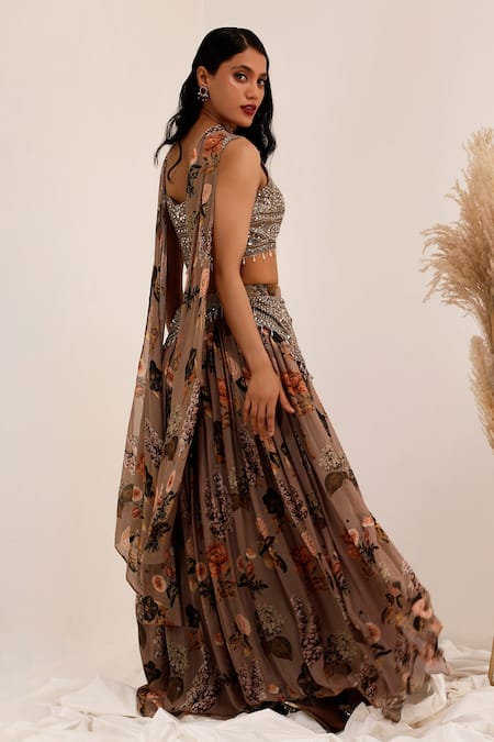 Surkh Syahi Aaina Printed Lehenga Set 
