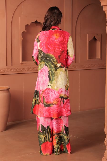 Shop_Surkh Syahi_Pink Cotton, Silk Collared Bageecha Albeli Tunic Set _at_Aza_Fashions