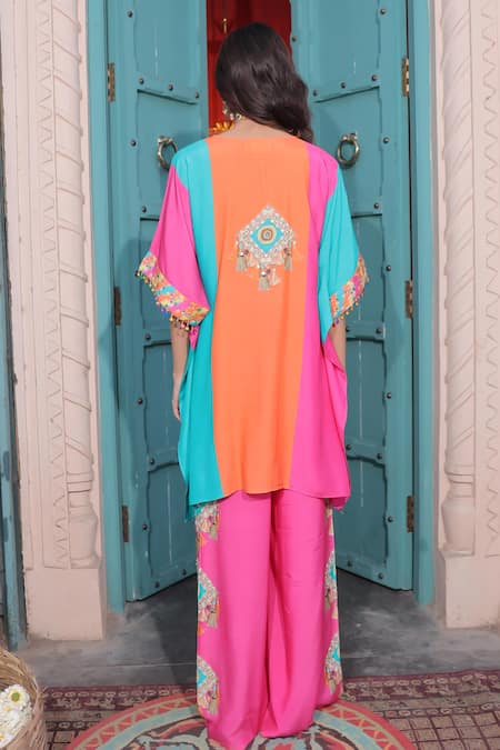 Surkh Syahi Banjara Colorblock Kaftan With Pant 