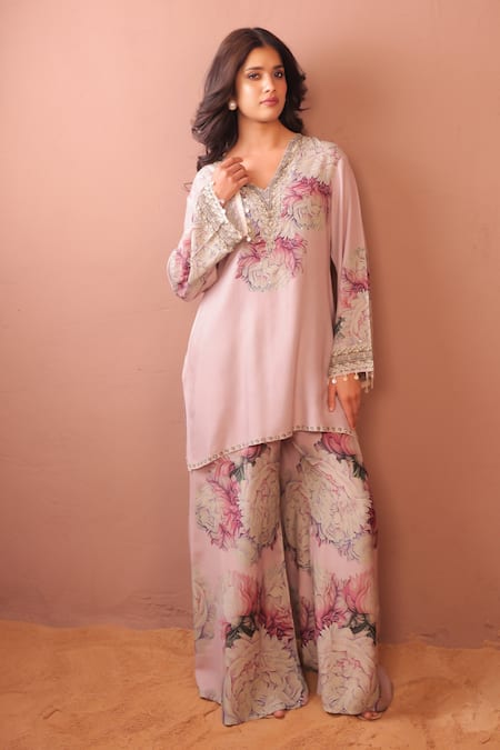 Surkh Syahi Carnation Crush Tunic Set 