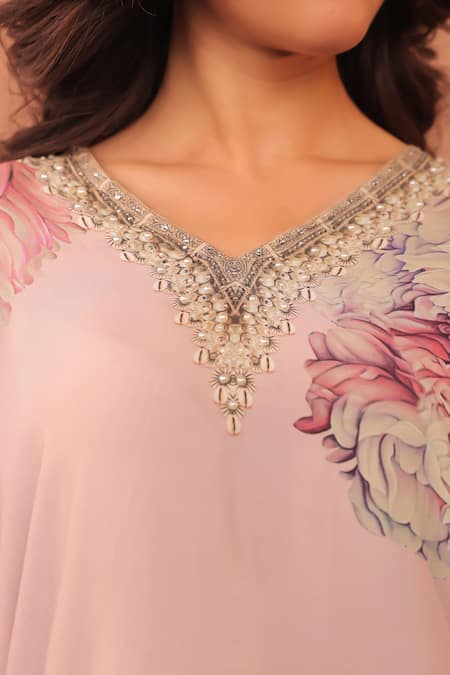 Buy Surkh Syahi Mauve Cotton, Muslin Embroidery V-neck Carnation Crush Kimono Tunic Set Buy_Surkh Syahi_Mauve Cotton, Muslin Embroidery V-neck Carnation Crush Kimono Tunic Set