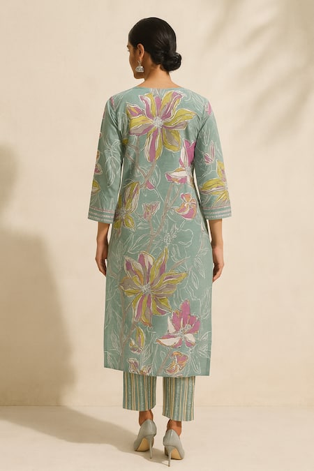 Thee Modern Roots Abstract Floral Print Kurta Set 