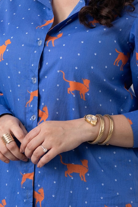Buy_Thee Modern Roots_Cobalt Cotton Collared Paws And Tails Mul Printed Shirt _Online_at_Aza_Fashions