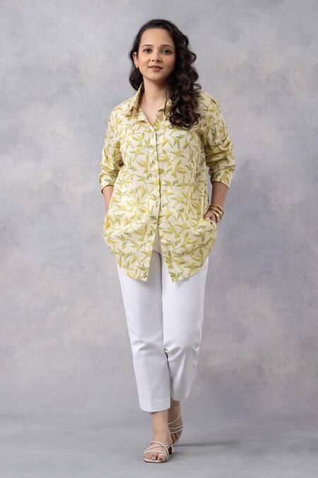 Buy_Thee Modern Roots_Yellow Cotton Collared Buttercup Floral Flight Mul Printed Shirt _Online_at_Aza_Fashions