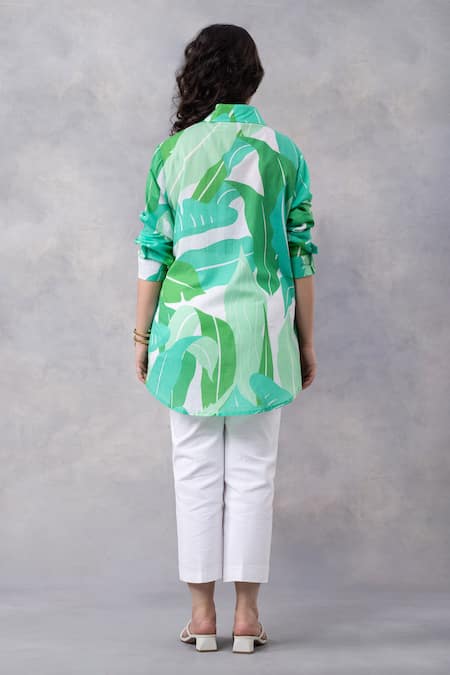 Thee Modern Roots Tropical Green Cotton Mul Printed Shirt 