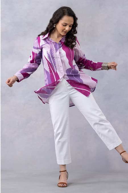 Buy_Thee Modern Roots_Lavender Cotton Collared Tropical Print Shirt _Online_at_Aza_Fashions