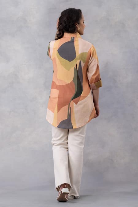 Thee Modern Roots Sandstone Print Cotton Mul Shirt 