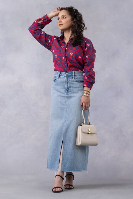 Buy_Thee Modern Roots_Blue Cotton Collared Ink Dot Parade Print Mul Shirt _Online_at_Aza_Fashions