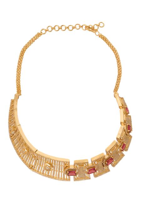 Buy Nazaakat By Samara Singh Gold Plated Stones, And Ruby Embellished Necklace Set Buy_Nazaakat By Samara Singh_Gold Plated Stones, And Ruby Embellished Necklace Set
