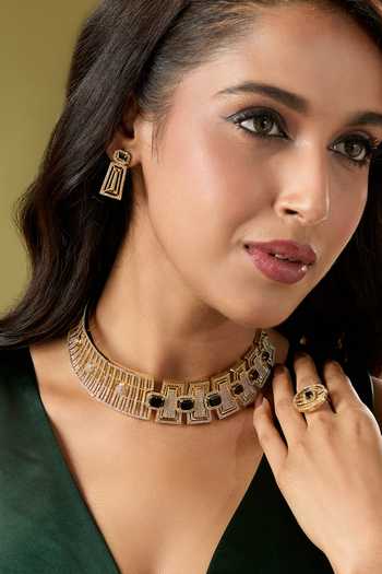 Nazaakat By Samara Singh Gold & Blue Embellished Necklace Set 