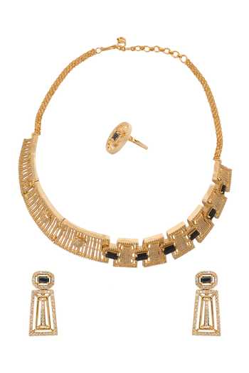 Nazaakat By Samara Singh Gold & Blue Embellished Necklace Set 