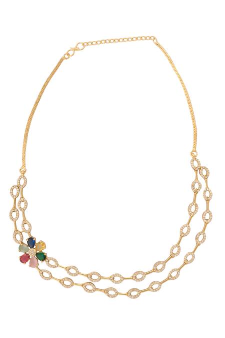 Nazaakat By Samara Singh_Gold Plated Stones, Multi Color Embellished Necklace Set _at_Aza_Fashions