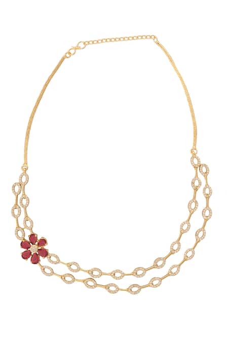 Nazaakat By Samara Singh_Red Diamonds, Gemstones Ruby Embellished Necklace Set _at_Aza_Fashions