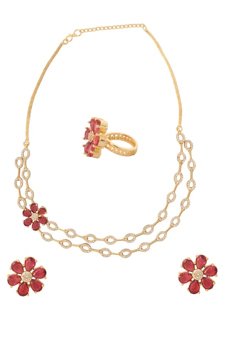 Nazaakat By Samara Singh Ruby Embellished Necklace Set 