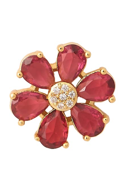 Shop_Nazaakat By Samara Singh_Red Diamonds, Gemstones Ruby Embellished Necklace Set 