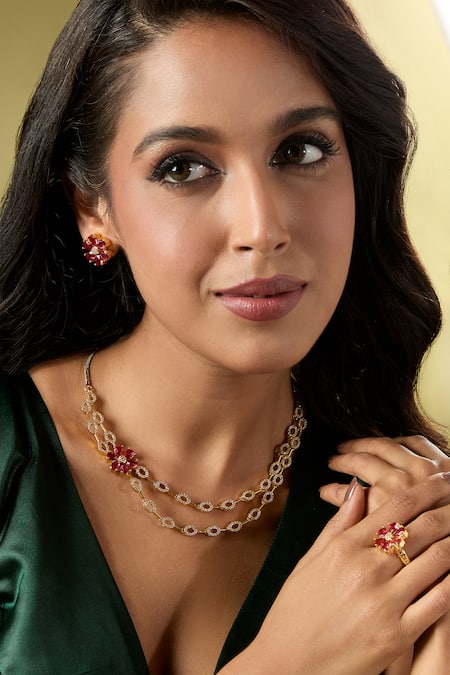 Nazaakat By Samara Singh Ruby Embellished Necklace Set 