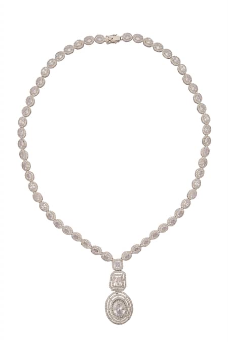 Nazaakat By Samara Singh_Silver Plated Imitation Diamonds And White Embellished Necklace Set _Online_at_Aza_Fashions