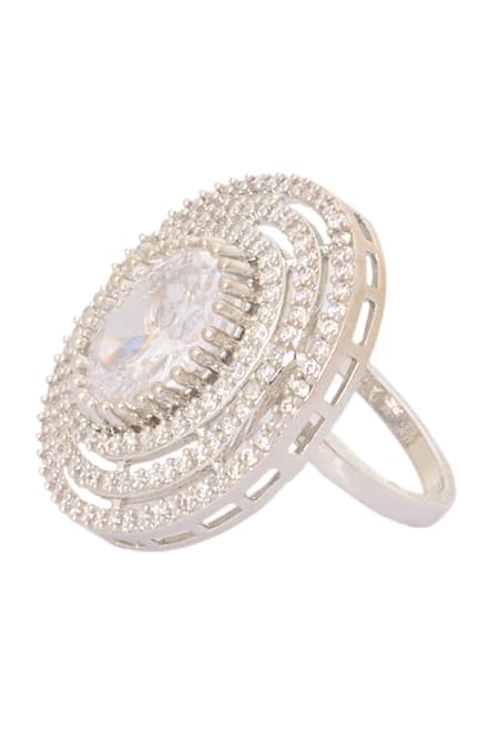 Shop_Nazaakat By Samara Singh_Silver Plated Imitation Diamonds And White Embellished Necklace Set _Online_at_Aza_Fashions