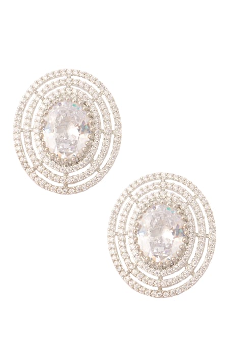 Shop_Nazaakat By Samara Singh_Silver Plated Imitation Diamonds And White Embellished Necklace Set 