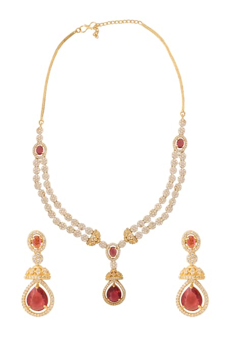 Nazaakat By Samara Singh Ruby Embellished Necklace Set 