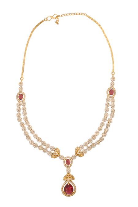 Shop Nazaakat By Samara Singh Red Gemstones, Diamonds Ruby Embellished Necklace Set Online at Aza Fashions Shop_Nazaakat By Samara Singh_Red Gemstones, Diamonds Ruby Embellished Necklace Set _Online_at_Aza_Fashions