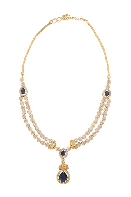 Nazaakat By Samara Singh_Blue Imitation Diamonds Stone Embellished Necklace Set _Online_at_Aza_Fashions