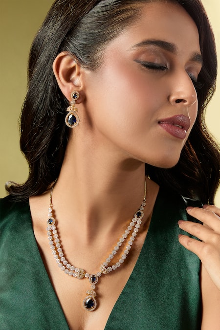 Nazaakat By Samara Singh Blue Stone Embellished Necklace Set 