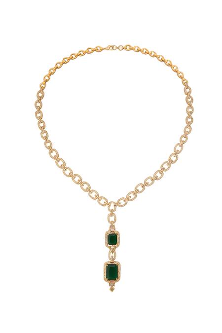 Buy Nazaakat By Samara Singh Green Stones, Diamonds, Embellished Necklace Set Buy_Nazaakat By Samara Singh_Green Stones, Diamonds, Embellished Necklace Set