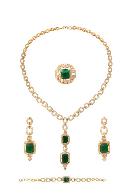 Shop Nazaakat By Samara Singh Green Stones, Diamonds, Embellished Necklace Set at Aza Fashions Shop_Nazaakat By Samara Singh_Green Stones, Diamonds, Embellished Necklace Set_at_Aza_Fashions