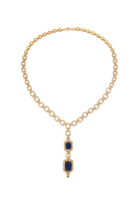 Shop_Nazaakat By Samara Singh_Blue Faux Diamonds, Diamonds, Gemstones Embellished Necklace Set _Online_at_Aza_Fashions