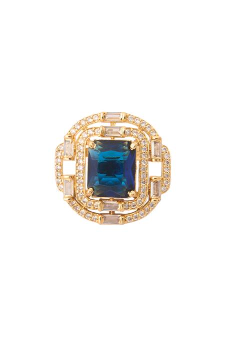 Buy_Nazaakat By Samara Singh_Blue Faux Diamonds, Diamonds, Gemstones Embellished Necklace Set 