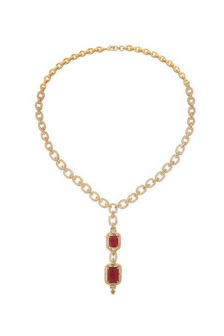 Shop_Nazaakat By Samara Singh_Red Diamonds, Gemstones Ruby Embellished Necklace Set _Online_at_Aza_Fashions