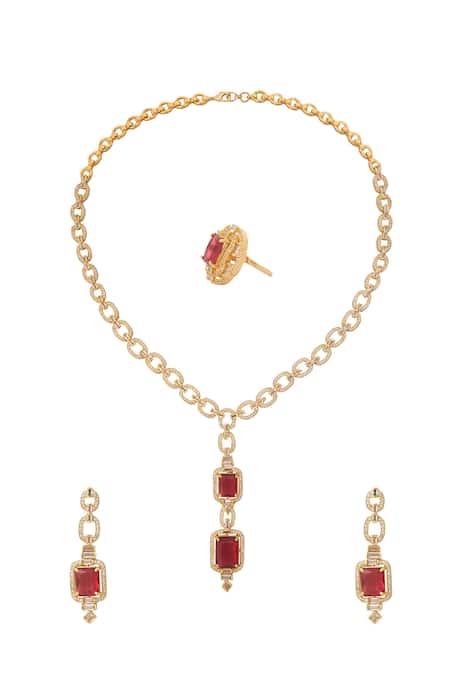 Nazaakat By Samara Singh Ruby Embellished Necklace Set 
