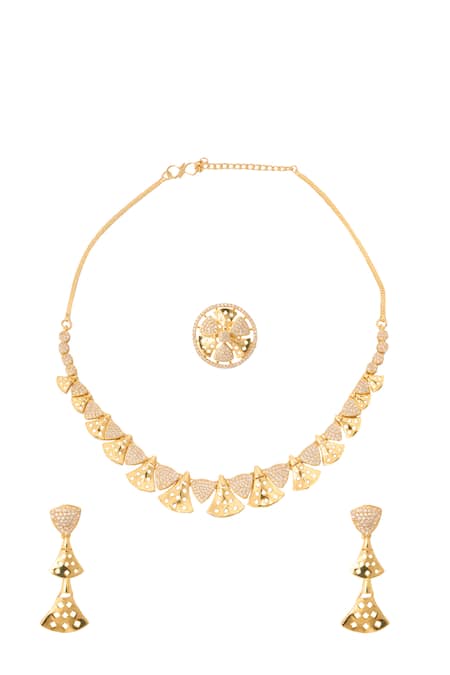 Shop Nazaakat By Samara Singh Gold Plated Faux , Stone Embellished Necklace Set at Aza Fashions Shop_Nazaakat By Samara Singh_Gold Plated Faux , Stone Embellished Necklace Set _at_Aza_Fashions