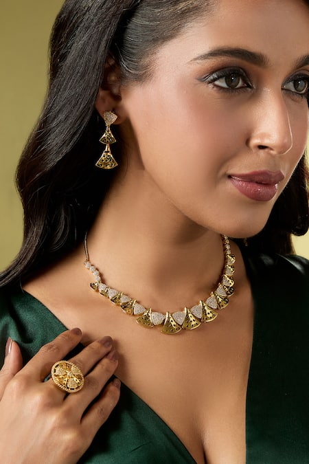 Buy Nazaakat By Samara Singh Gold Plated Faux , Stone Embellished Necklace Set Buy_Nazaakat By Samara Singh_Gold Plated Faux , Stone Embellished Necklace Set
