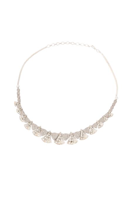 Shop_Nazaakat By Samara Singh_Silver Plated Faux , And White Embellished Necklace Set _Online_at_Aza_Fashions