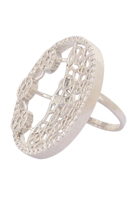 Shop_Nazaakat By Samara Singh_Silver Plated Imitation Diamonds And White Embellished Necklace Set _Online_at_Aza_Fashions