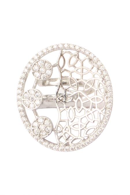 Shop_Nazaakat By Samara Singh_Silver Plated Imitation Diamonds And White Embellished Necklace Set 