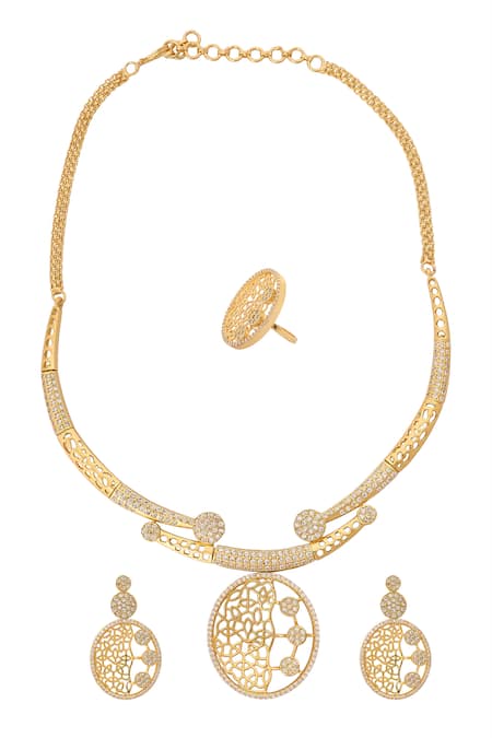 Nazaakat By Samara Singh Gold Stone Embellished Necklace Set 