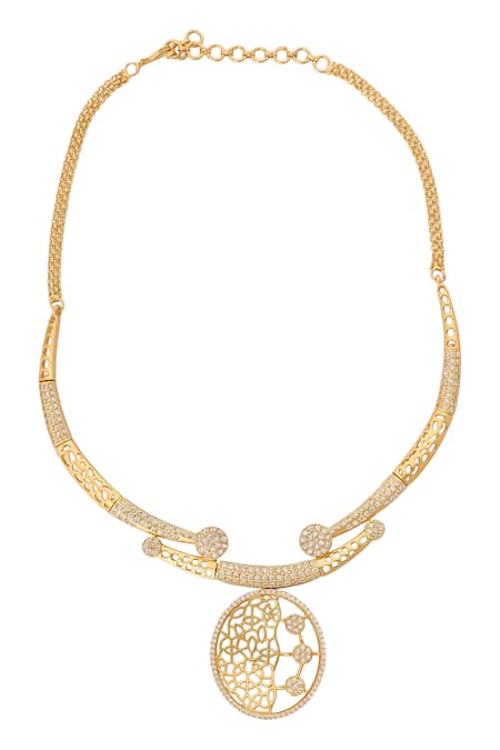 Nazaakat By Samara Singh_Gold Plated Imitation Diamonds Stone Embellished Necklace Set _at_Aza_Fashions