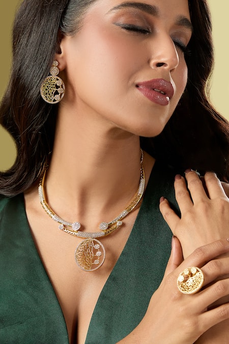 Nazaakat By Samara Singh Gold Plated Diamonds Stone Embellished Necklace Set 