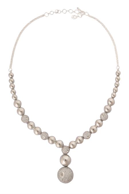 Nazaakat By Samara Singh Silver Plated Faux , And White Embellished Necklace Set Online at Aza Fashions Nazaakat By Samara Singh_Silver Plated Faux , And White Embellished Necklace Set _Online_at_Aza_Fashions