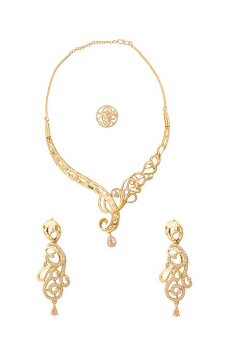 Shop Nazaakat By Samara Singh Gold Plated Imitation Diamonds Stone Embellished Necklace Set at Aza Fashions Shop_Nazaakat By Samara Singh_Gold Plated Imitation Diamonds Stone Embellished Necklace Set_at_Aza_Fashions