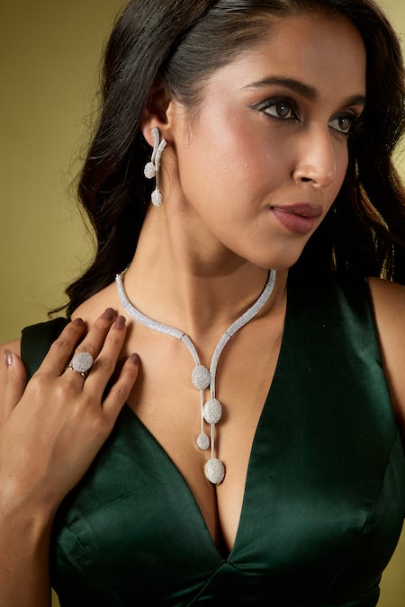 Nazaakat By Samara Singh Silver Plated Faux , Stone Embellished Necklace Set 