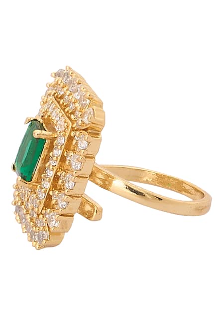 Shop_Nazaakat By Samara Singh_Green Crystals, Diamonds And Gold Embellished Necklace Set _Online_at_Aza_Fashions