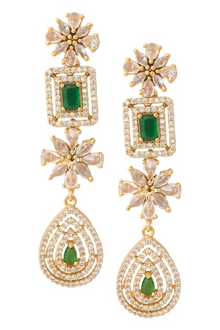 Buy_Nazaakat By Samara Singh_Green Crystals, Diamonds And Gold Embellished Necklace Set 