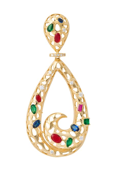 Buy_Nazaakat By Samara Singh_Multi Color Crystals Embellished Pair Of Earrings _Online_at_Aza_Fashions