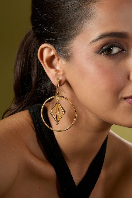 Shop_Nazaakat By Samara Singh_Gold Plated Embellished Pair Of Earrings _Online_at_Aza_Fashions