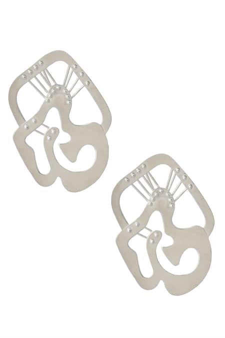 Shop_Nazaakat By Samara Singh_Silver Plated Abstract Embellished Pair Of Earrings _at_Aza_Fashions