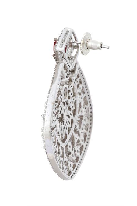 Nazaakat By Samara Singh Silver Plated Faux Diamonds And Ruby Embellished Pair Of Earrings Online at Aza Fashions Nazaakat By Samara Singh_Silver Plated Faux Diamonds And Ruby Embellished Pair Of Earrings_Online_at_Aza_Fashions